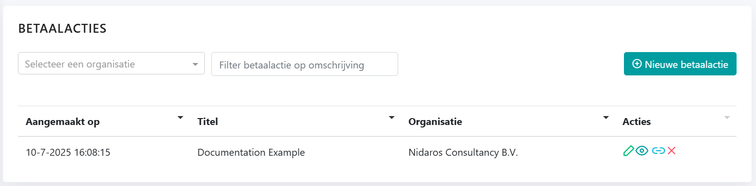 Betaalactie overzicht