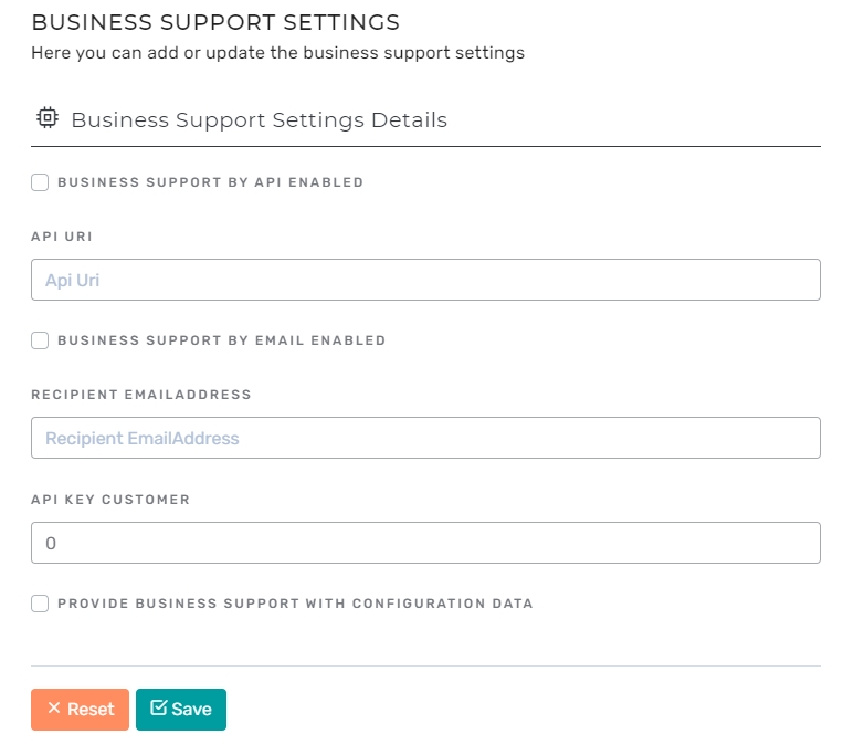 Configure Business Support