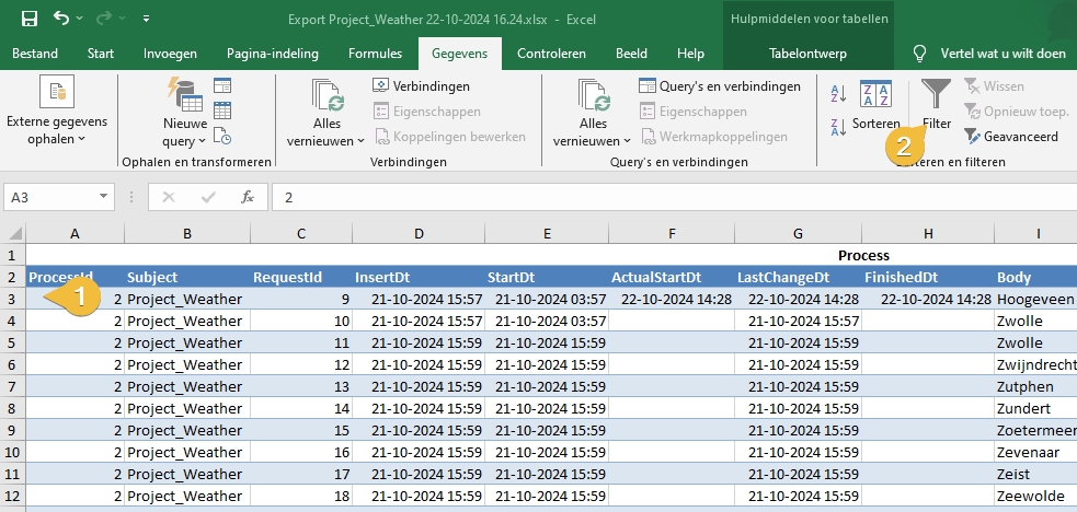 Excel filter