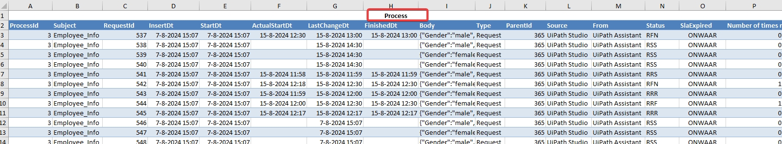 Excel export